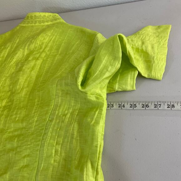 Chico's Lime Green Linen Blend Crinkle Embroidered Open Jacket Women's 3 (XL/16) - Picture 14 of 15